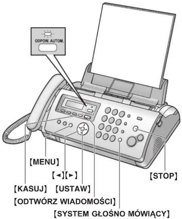 ODPOW. AUTOM. [MENU] [◀][▶] [KASUJ] [USTAW] [ODTWÓRZ WIADOMOŚCI] [SYSTEM GŁOŚNO MÓWIĄCY] [STOP]