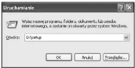 Uruchamianie Wisz nazwę programu, folderu, dokumentu lub zesobu internetowego, a zostanie on otwarty przez system Windows. Otwörz: Dr\setup OK Anuj Przeglądoi...