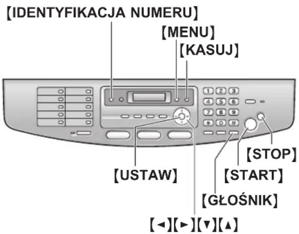 [IDENTYFIKACJA NUMERU] [MENU] [KASUJ] [1 2 3 4 5 6 7 8 9 * 0 # [STOP] [START] [GŁOŚNIK] [◀][▶][▼][▲]