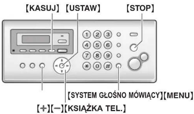 [KASUJ] [USTAW] [STOP] [1 2 3 4 5 6 7 8 9 * 0 # [SYSTEM GŁOŚNO MÓWIĄCY][MENU] [+][-][KSIAŻKA TEL.]