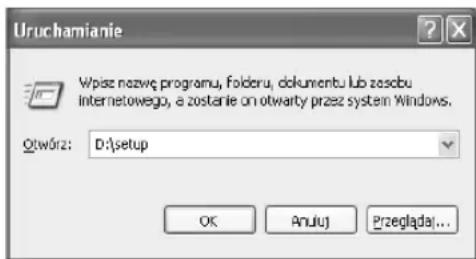 Uruchamianie Wpiaz nazwę programu, folderu, dokumentu lub zasobu internetowego, a zostanie on otwarty przez system Windows. Otwórz: D:\setup OK Anuluj Przeglądaj...