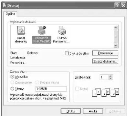 Drukuj Ogólne Wybieranie drukaj Dodat drukaje Panasonic IO-FLM650PO PCFAX Panasonic... Start: Gołowe Drukuj do plku Referencie Lokalizacja Komontarz Znażde drukarka... Zakrzej stron: Wizysłka Zanagazem Biedącja strona Strony: 1-55.35 Wiprozade numer pojedynczej strona lub pojedynczy zakrzej stron. Na przylkrad 5:12 Liczba kock: 1 Singu: 1 1 2 2 3 Drukuj Anulu Zontru