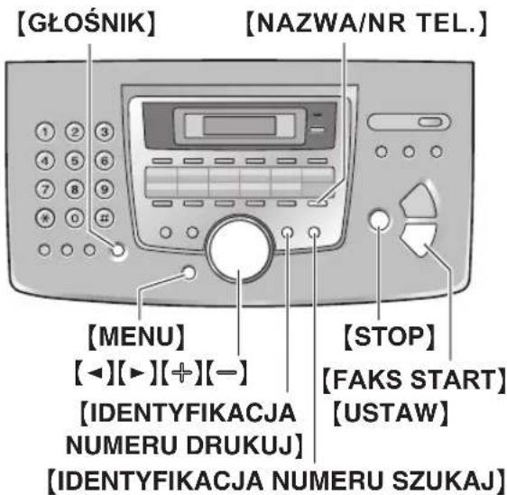 [GŁOŚNIK] [NAZWA/NR TEL.] [MENU] [◀][▶][+][-] [IDENTYFIKACJA NUMERU DRUKUJ] [IDENTYFIKACJA NUMERU SZUKAJ] [STOP] [FAKS START] [USTAW]