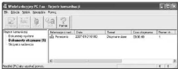 Wielofunkcyjny PC Fax - Rejestr komunikacji Dik: Evicia Yelok Narapdata Fomoc Pomoc Rejestr komunikacy Dokumenty wojstane Dokuwenty okrysané (1) Skupljka nadacnica Information no nad. Data Time Case of casesana Numer st... 102 Panoscob 2007-01-01/00 Ozgivane done 09:00:49 1 Nodine (PL) aby usyjak pomoc.