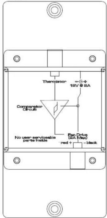 Thermistor 12V @ 2A Comparator Circuit No user servigable parts inside Fan Drive (2A Map) red + -black