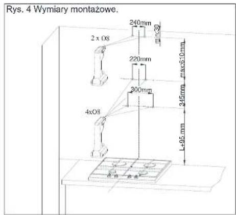 Rys. 4 Wymiary montażowe. 2x O8 240mm max:30 220mm max:10mm 300mm 4xO8 245mm L-96 mm