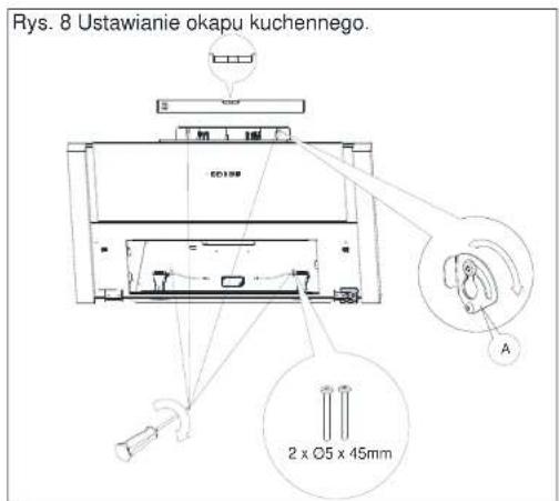 Rys. 8 Ustawianie okapu kuchennego. 2 x O5 x 45mm A