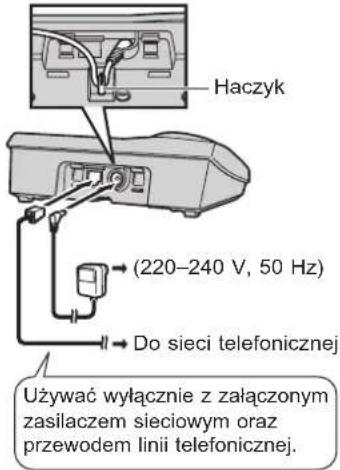 Haczyk (220–240 V, 50 Hz) Do sieci telefonicznej Używać wyłącznie z załączonym zasilaczem sieciowym oraz przewodem linii telefonicznej.