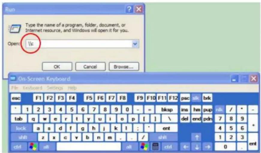 Run Type the name of a program, folder, document, or Internet resource, and Windows will open it for you. Open: \lc OK Cancel Browse... On-Screen Keyboard File Keyboard Settings help esc F1 F2 F3 F4 F5 F6 F7 F8 F9 F10 F11 F12 psc alk brk ' 1 2 3 4 5 6 7 8 9 0 - = bksp ins hm pup nk / * - tab q w e r t y u i o p [ ] \ del end pdn 7 8 9 lock a s d f g h j k l : ' ent shift z x c v b n m . . / shift ↑ 1 2 3 ctrl alt alt ctrl ← ↓ → 0 .ent