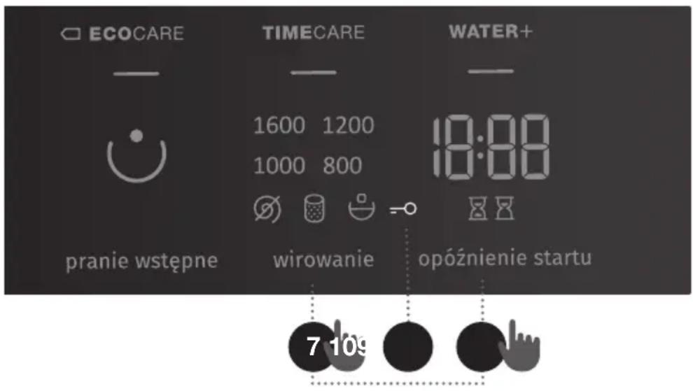 ECOCARE TIMECARE WATER+ 1600 1200 1000 800 18:00 pranie wstępne wirowanie opóźnienie startu 7 109