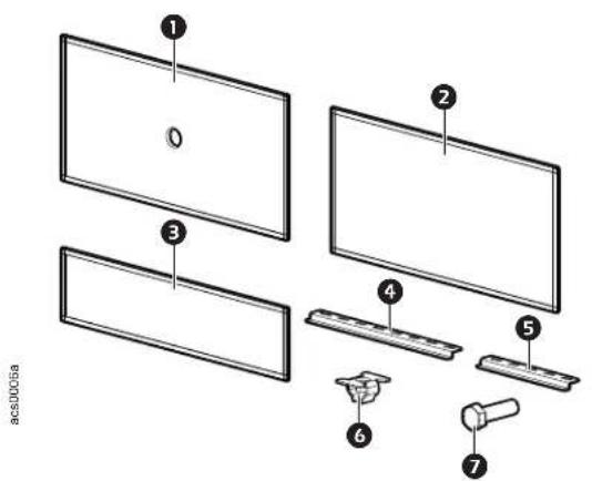 Diagram showing exploded view of a display panel with numbered components and labeled parts