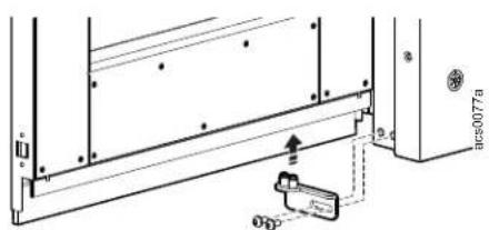 Technical diagram showing a structural assembly with labeled components and directional arrows indicating movement or force.