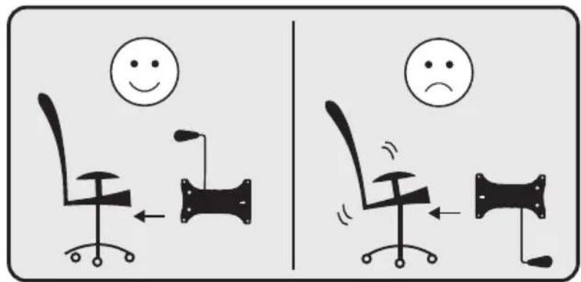 Illustration showing two scenarios of a smiling office chair with directional arrows, one with a sad face and the other with a sad face.