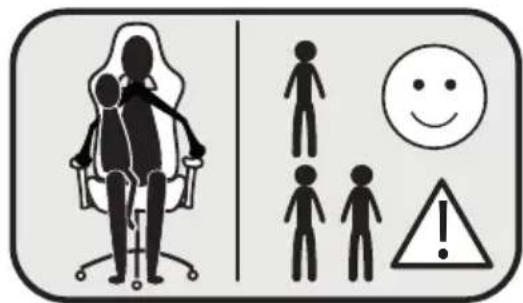 Safety warning sign showing a person in an office chair with corresponding pictograms and warning symbols