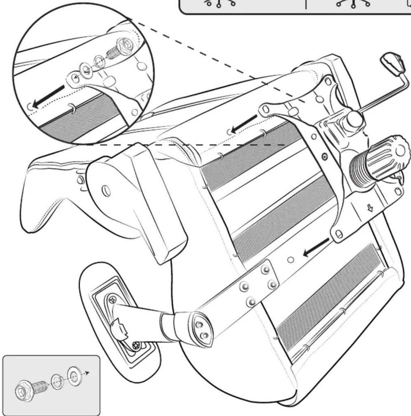 Technical diagram of a mechanical device with labeled parts and assembly steps, including zoomed-in detail and component insertion.