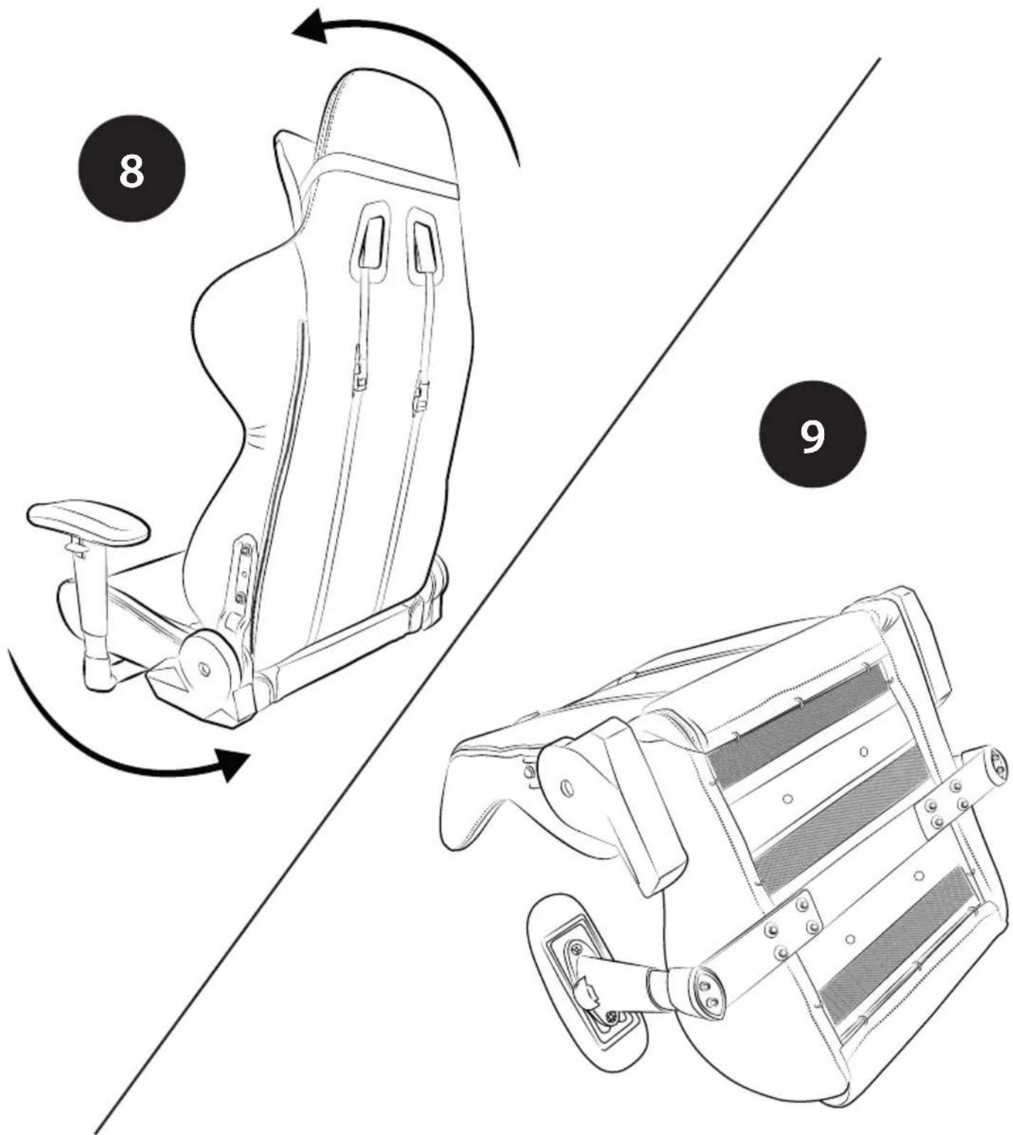 Technical diagram showing two mechanical components with numbered annotations (8 and 9) indicating motion or assembly steps.