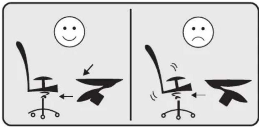 Two-panel cartoon showing a smiling office chair and a sad office chair with directional arrows indicating movement or change.