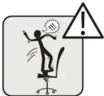 Warning symbol with exclamation mark and triangular warning triangle, depicting a person falling on an office chair.