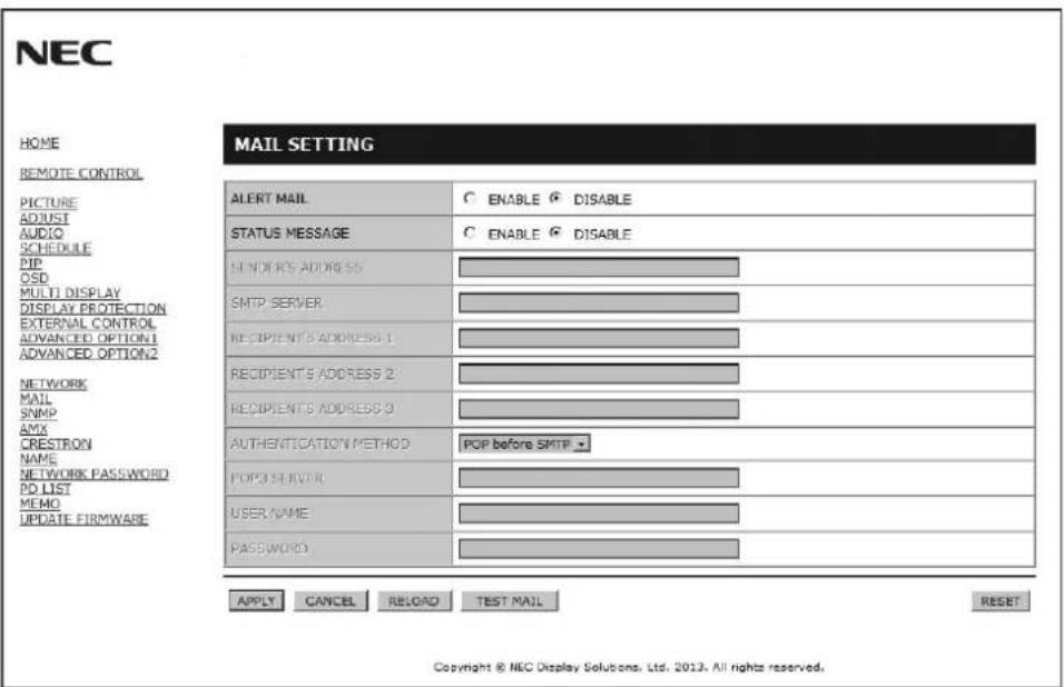 NEC MultiSync X464UNS-2 - Mail Setting - 1