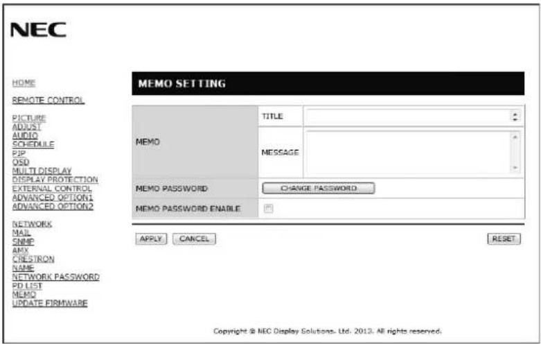 NEC MultiSync X464UNS-2 - Memo Setting - 1