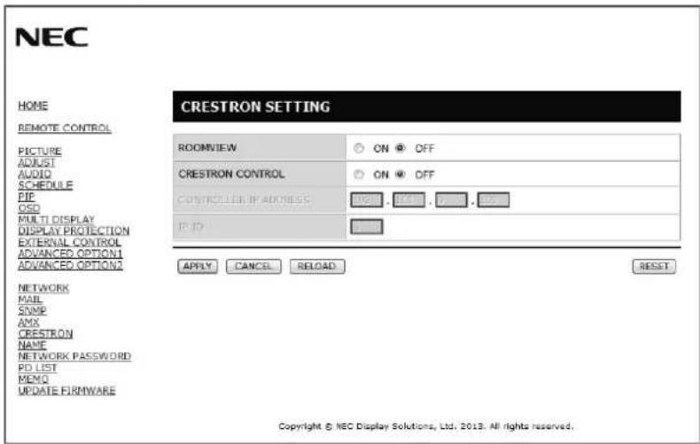 NEC MultiSync X464UNS-2 - CRESTRON Setting - 1
