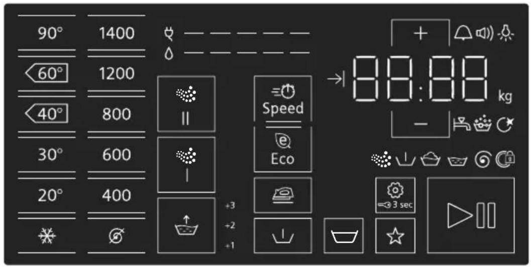 90° 1400 60° 1200 40° 800 30° 600 20° 400 +3 +2 +1 Speed Eco →88:88 kg -
