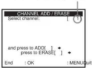 CHANNEL ADD / ERASE Select channel: [ 1 and press to ADD[ ] * press to ERASE[ ] End : OK : MENUQuit