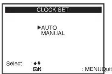 CLOCK SET ▶AUTO MANUAL Select : ◆◆ :OK : MENUQuit