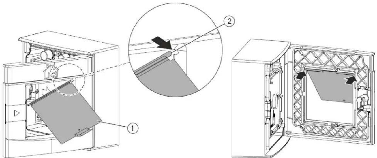 Technical diagram of a refrigerator interior with labeled components and an inset showing internal structure details.