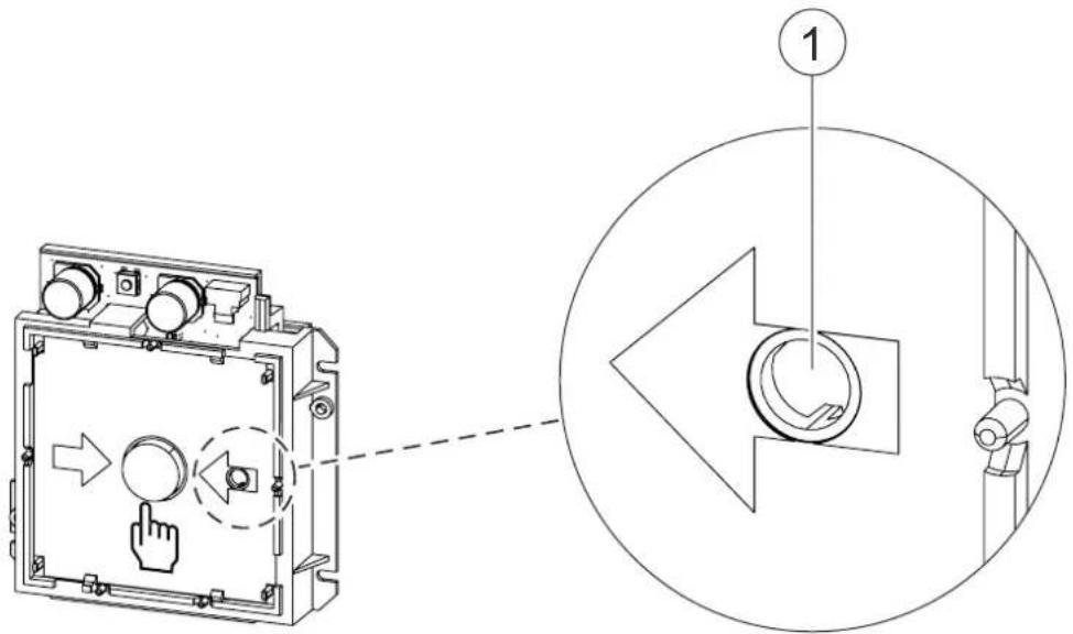 Technical diagram showing a device with control buttons and a circular component labeled '1' pointing to a button.