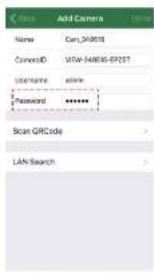 Add Camera Name Cars_349018 Password **** Scan QRCode LAN Search