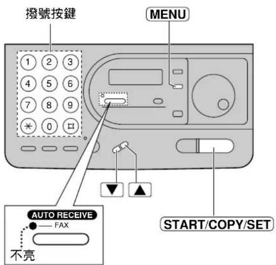 撥號按鍵 MENU AUTO RECEIVE FAX 不亮 START/COPY/SET