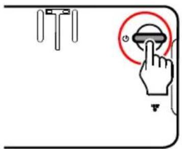 Diagram showing electrical plug connections and a hand pressing a button with a red circle highlighting the button.