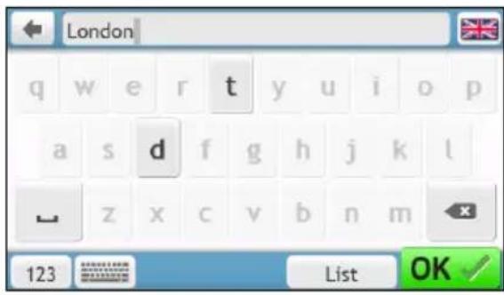 London q w e r t y u i o p a s d f g h j k l z x c v b n m 123 List OK