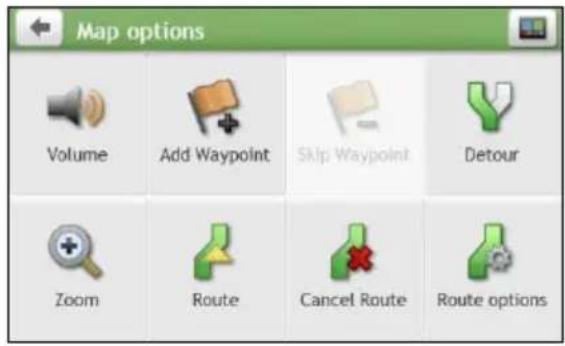 Map options Volume Add Waypoint Skip Waypoint Detour Zoom Route Cancel Route Route options