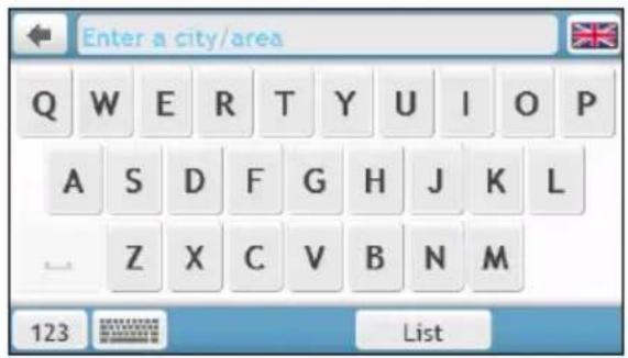 Enter a city/area Q W E R T Y U I O P A S D F G H J K L Z X C V B N M 123 List