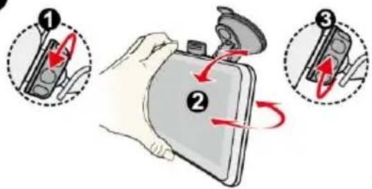 Diagram illustrating three-step device operation: step 1 shows a hand holding a tablet, step 2 shows the screen with a switch, and step 3 shows the camera.