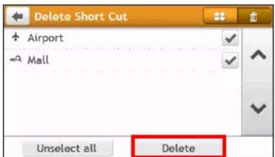 Delete Short Cut Airport Mall Unselect all Delete