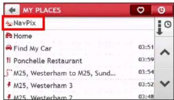 MY PLACES NavPix Home Find My Car 03:51 Ponchelle Restaurant 03:59 M25, Westerham to M25, Sund... 03:54 M25, Westerham 3 03:52 M25, Westerham 2 03:48