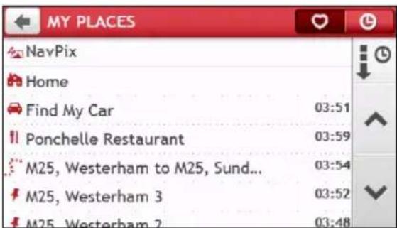 MY PLACES NavPix Home Find My Car 03:51 Ponchelle Restaurant 03:59 M25, Westerham to M25, Sund... M25, Westerham 3 03:52 M25, Westerham 2 03:48