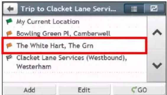 Trip to Clacket Lane Servi... My Current Location Bowling Green Pl, Camberwell The White Hart, The Grn Clacket Lane Services (Westbound), Westerham Add Edit GO