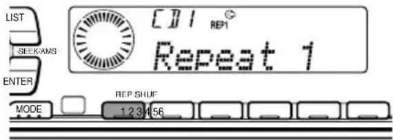 LIST SEEKAMS ENTER MODE CJ1 REP1 Repeat 1 REP SHUF 123456