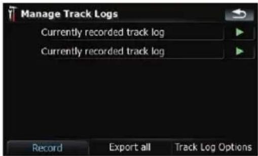 Manage Track Logs Currently recorded track log Currently recorded track log Record Export all Track Log Options