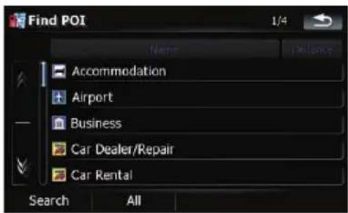 Find POI 1/4 Name Balance Accommodation Airport Business Car Dealer/Repair Car Rental Search All