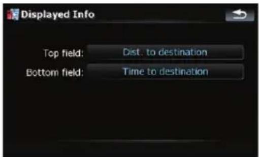 Displayed Info Top field: Dist. to destination Bottom field: Time to destination