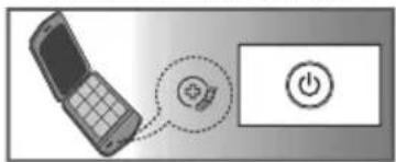 Diagram showing a mobile phone connected to a power button with an icon of a battery and switch.