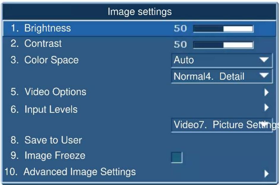 Christie DWX555-GS - Image Settings Menu - 1