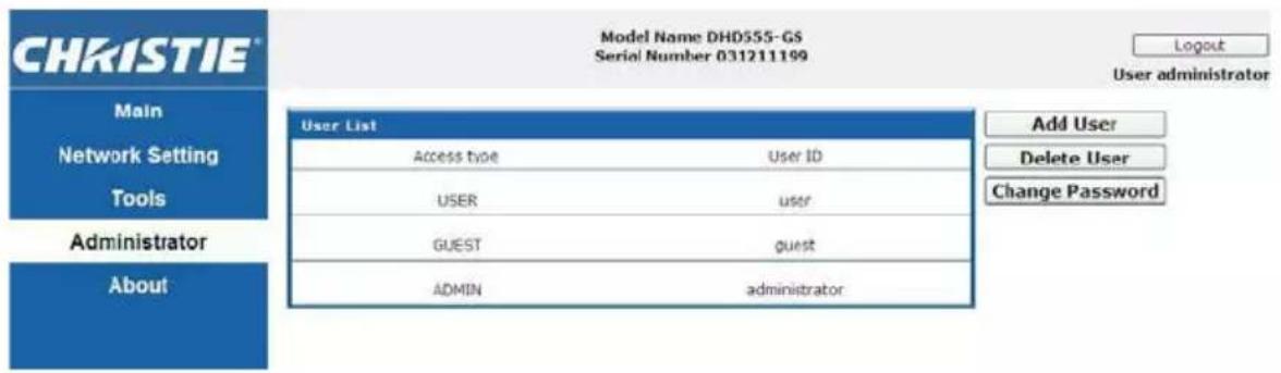 Christie DWX555-GS - Administrator Page - 1