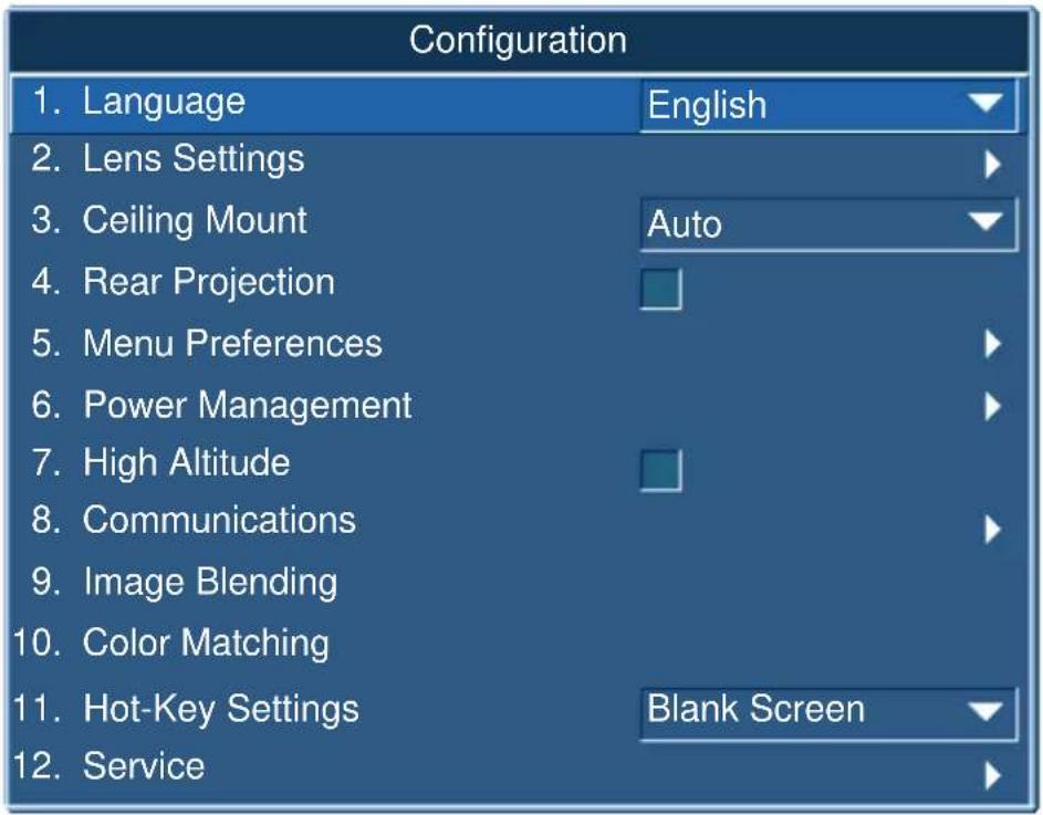 Christie DWX555-GS - Configuration Menu - 1