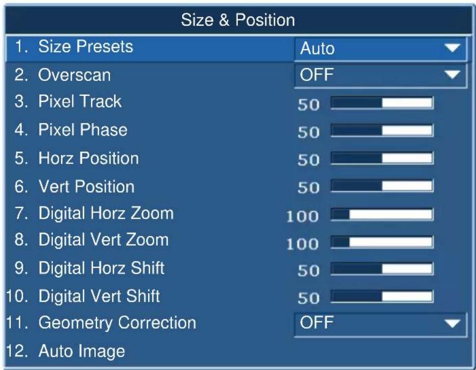Christie DWX555-GS - Size and Position Menu - 1